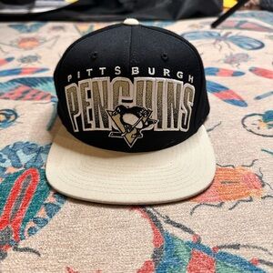 Mitchell & Ness Black and Cream Penguins Snapback Hat